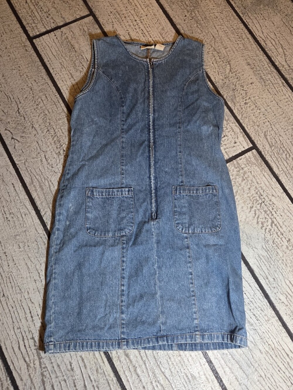 Vintage Cotton Denim Sleeveless  Zip-Front Pocket Dress - Blue